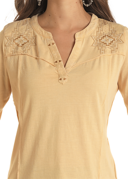 Panhandle Women's Sunshine Raw Edge Embroidered Long Sleeve T-Shirt