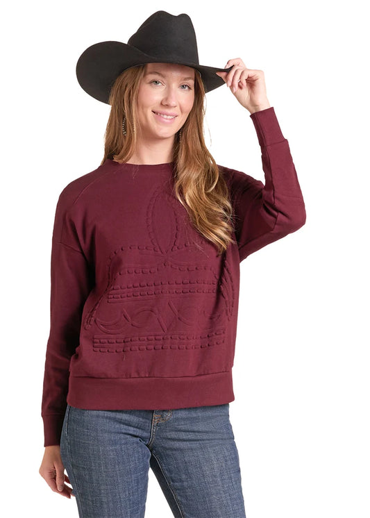 Panhandle Women's Wine Boot Stitch Sweater