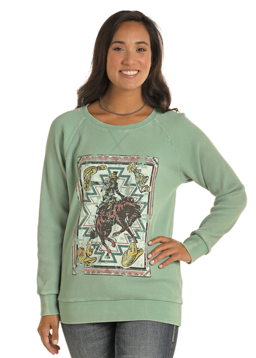 Panhandle Women's Turquoise Ribbed Bronco Pullover