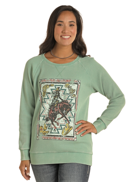 Panhandle Women's Turquoise Ribbed Bronco Pullover