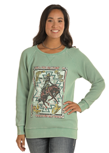 Panhandle Women's Turquoise Ribbed Bronco Pullover