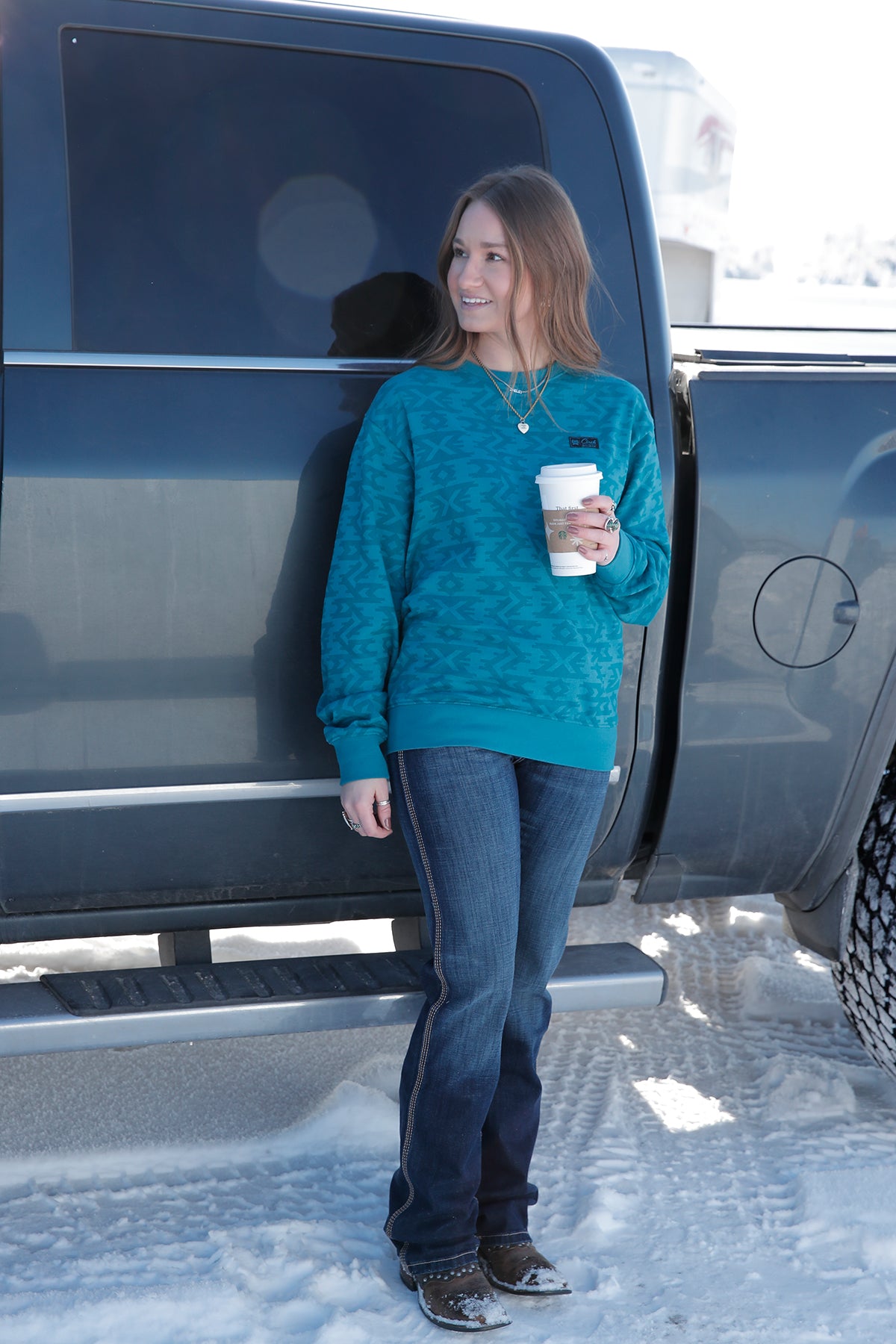 Cinch Women's Teal Aztec Pullover