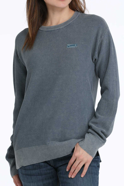 Cinch Women's Light Blue Acid Waffle Woven Sweater