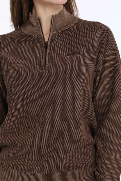 Cinch Women's Brown Acid Waffle Woven ¼ Zip Pullover