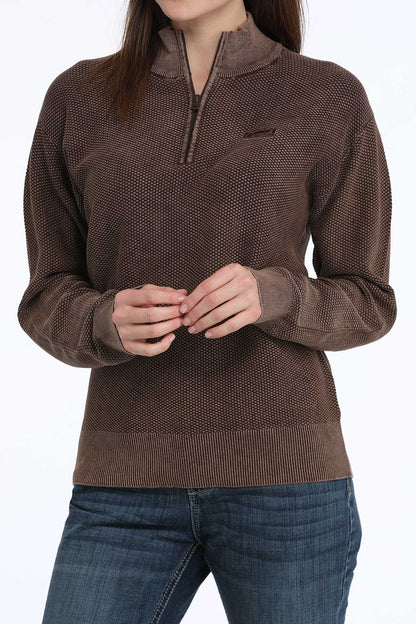 Cinch Women's Brown Acid Waffle Woven ¼ Zip Pullover