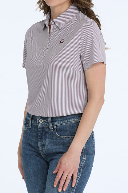 Cinch Women's Purple Dot Stripe Polo T-Shirt
