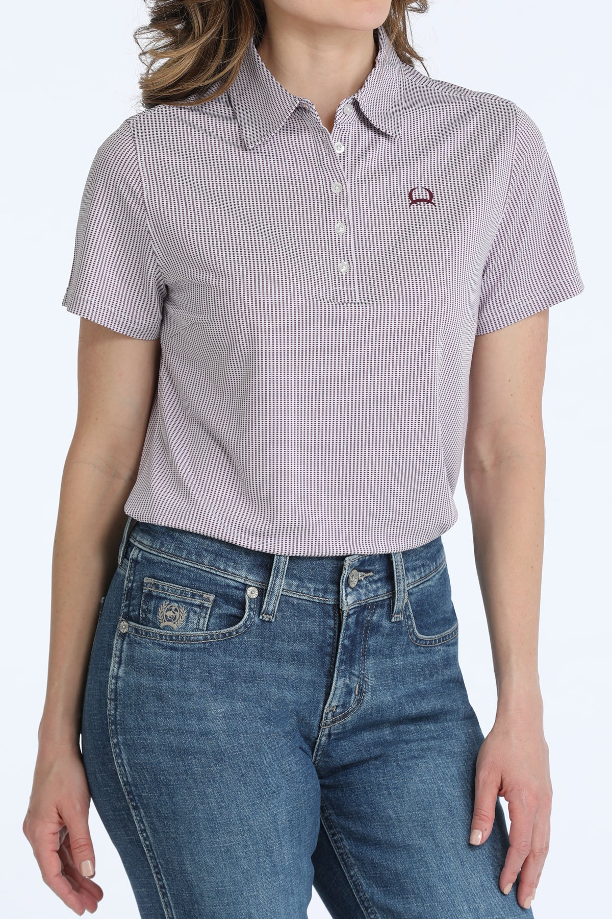 Cinch Women's Purple Dot Stripe Polo T-Shirt