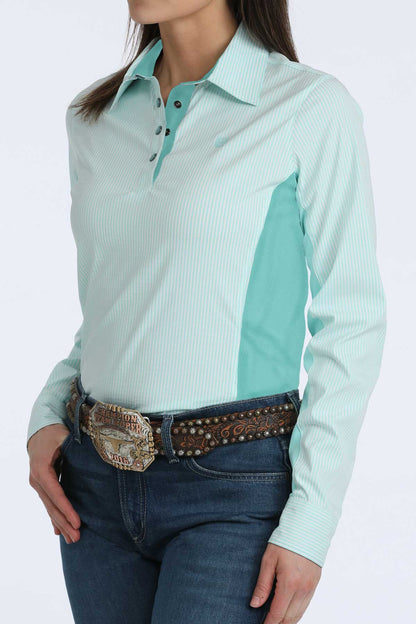Cinch Women's Light Blue Pinstripe ArenaFlex Hybrid Pullover Western Shirt