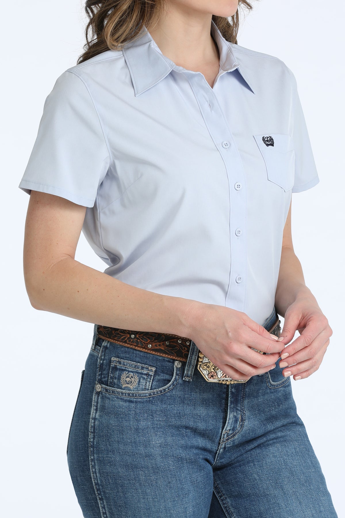 Cinch Women's ArenaFlex Light Blue Short Sleeve Western Shirt