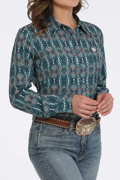 Cinch Women's ArenaFlex Navy & Coral Geo Western Shirt
