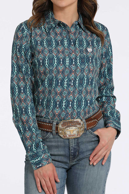 Cinch Women's ArenaFlex Navy & Coral Geo Western Shirt