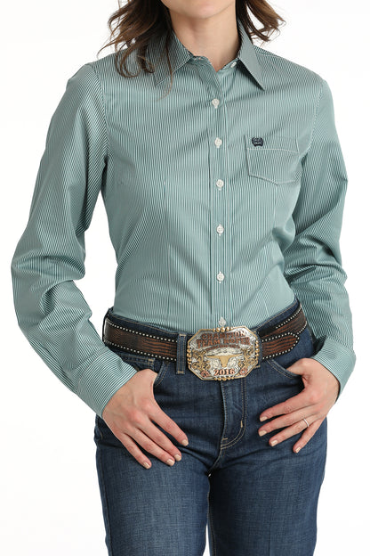 Cinch Women's Tencel Teal & Black MircoStripe Western Shirt