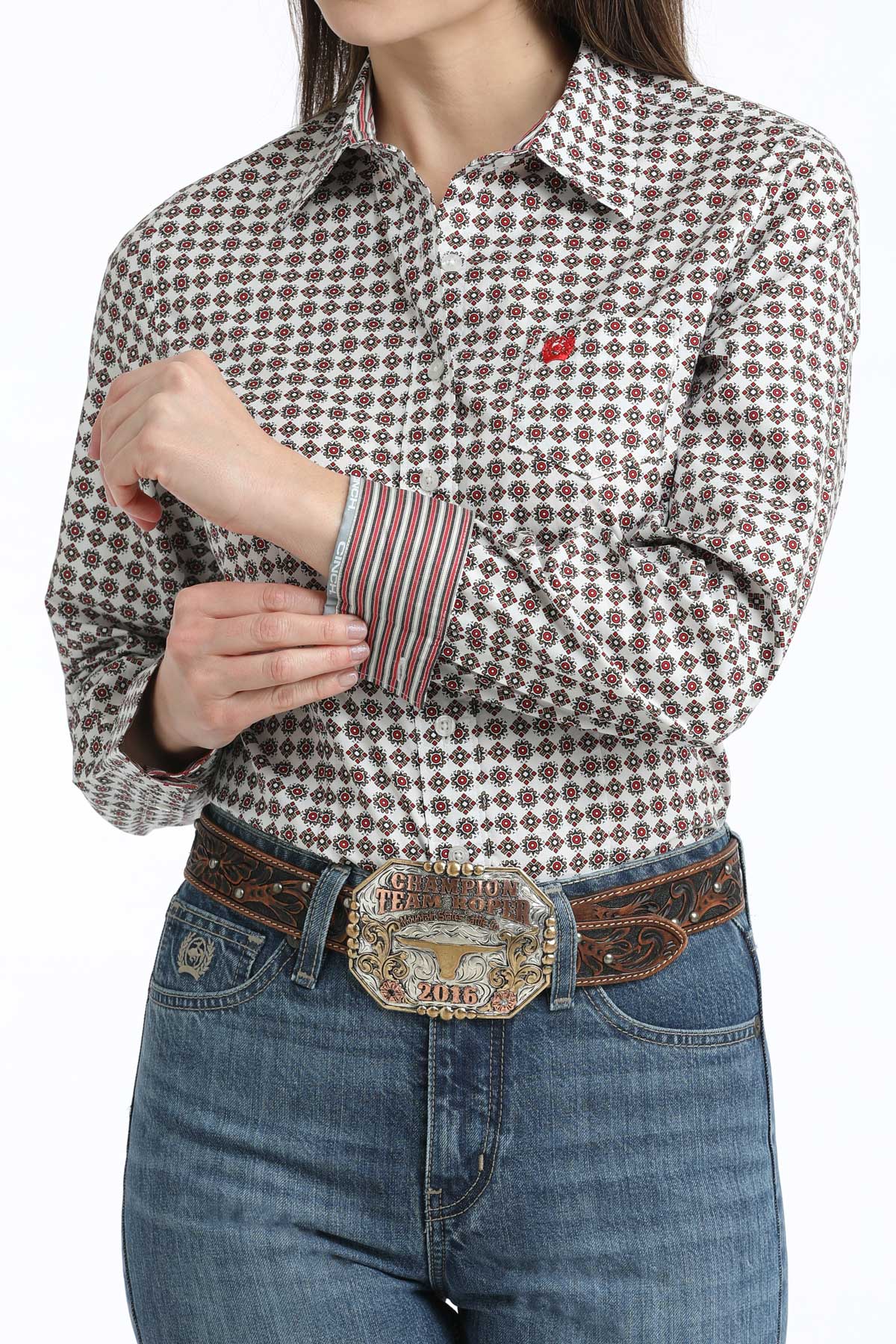 Cinch Women's White & Red Diamond Print Western Shirt