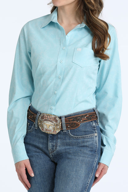 Cinch Women's ArenaFlex Light Blue Paisley Long Sleeve Western Shirt