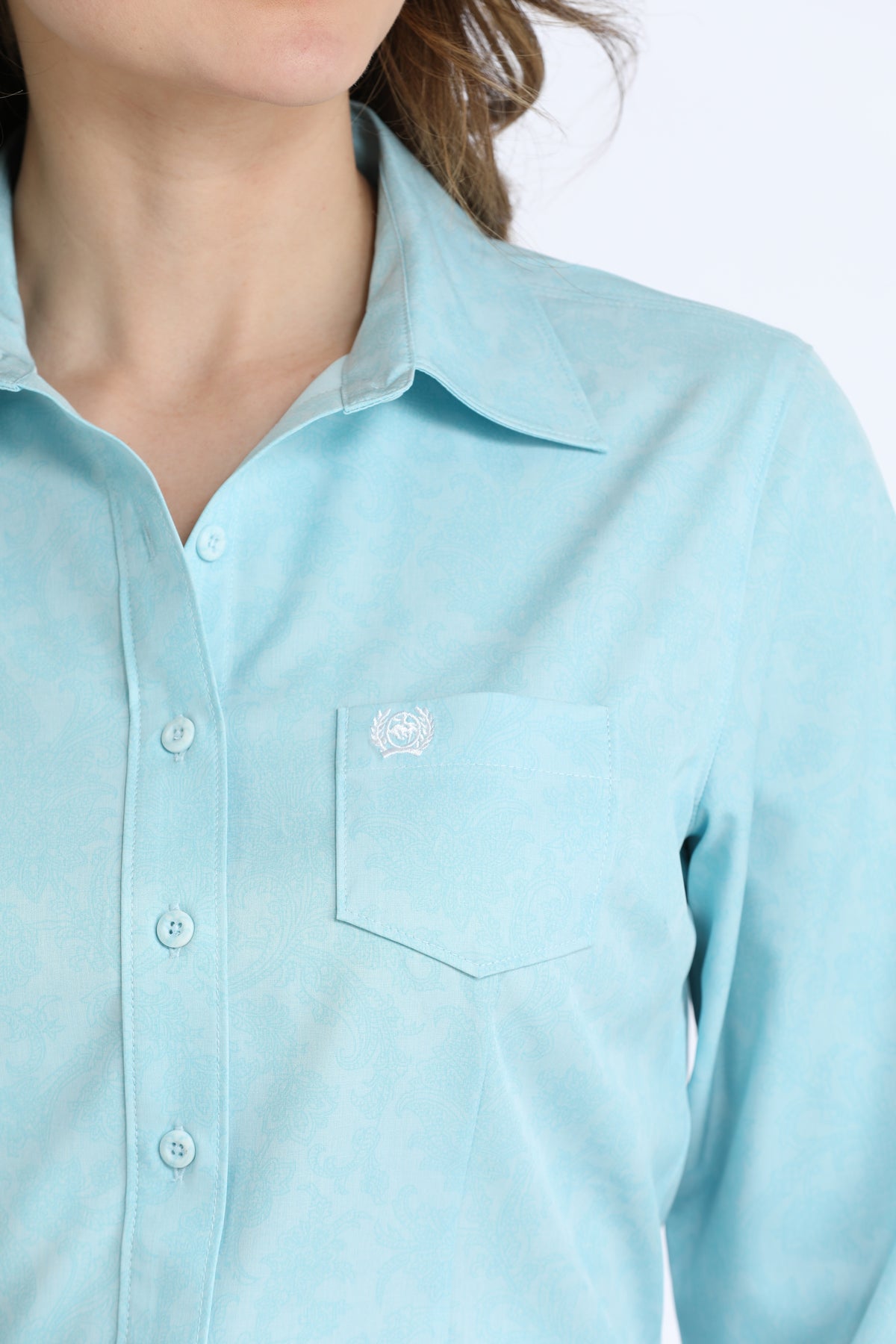 Cinch Women's ArenaFlex Light Blue Paisley Long Sleeve Western Shirt