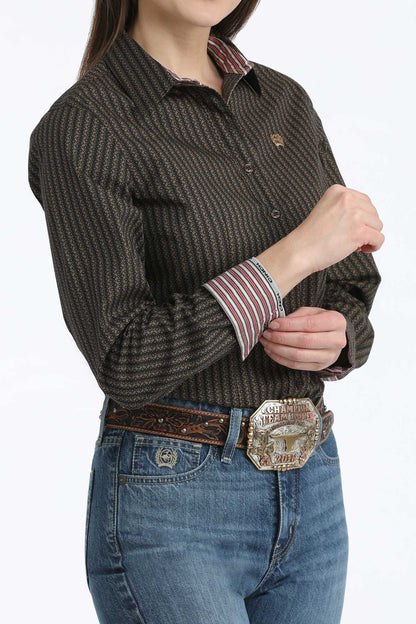 Cinch Women's Brown Diamond Stripe Pattern Western Shirt
