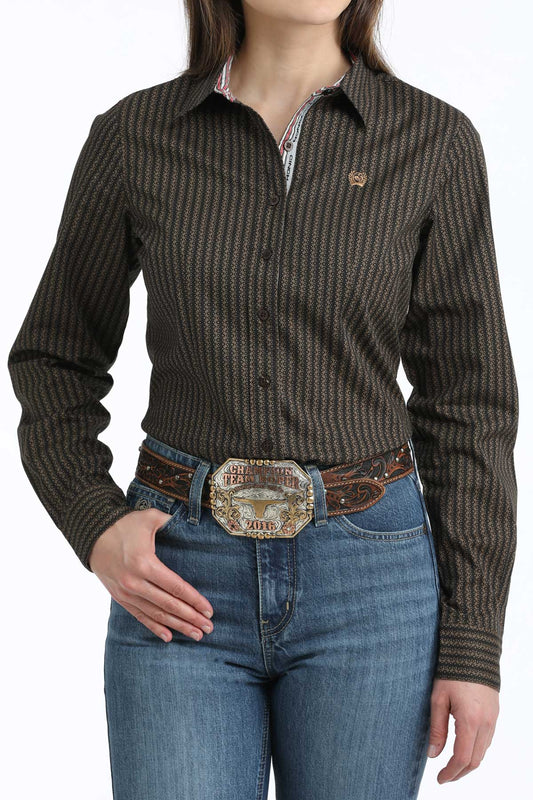 Cinch Women's Brown Diamond Stripe Pattern Western Shirt
