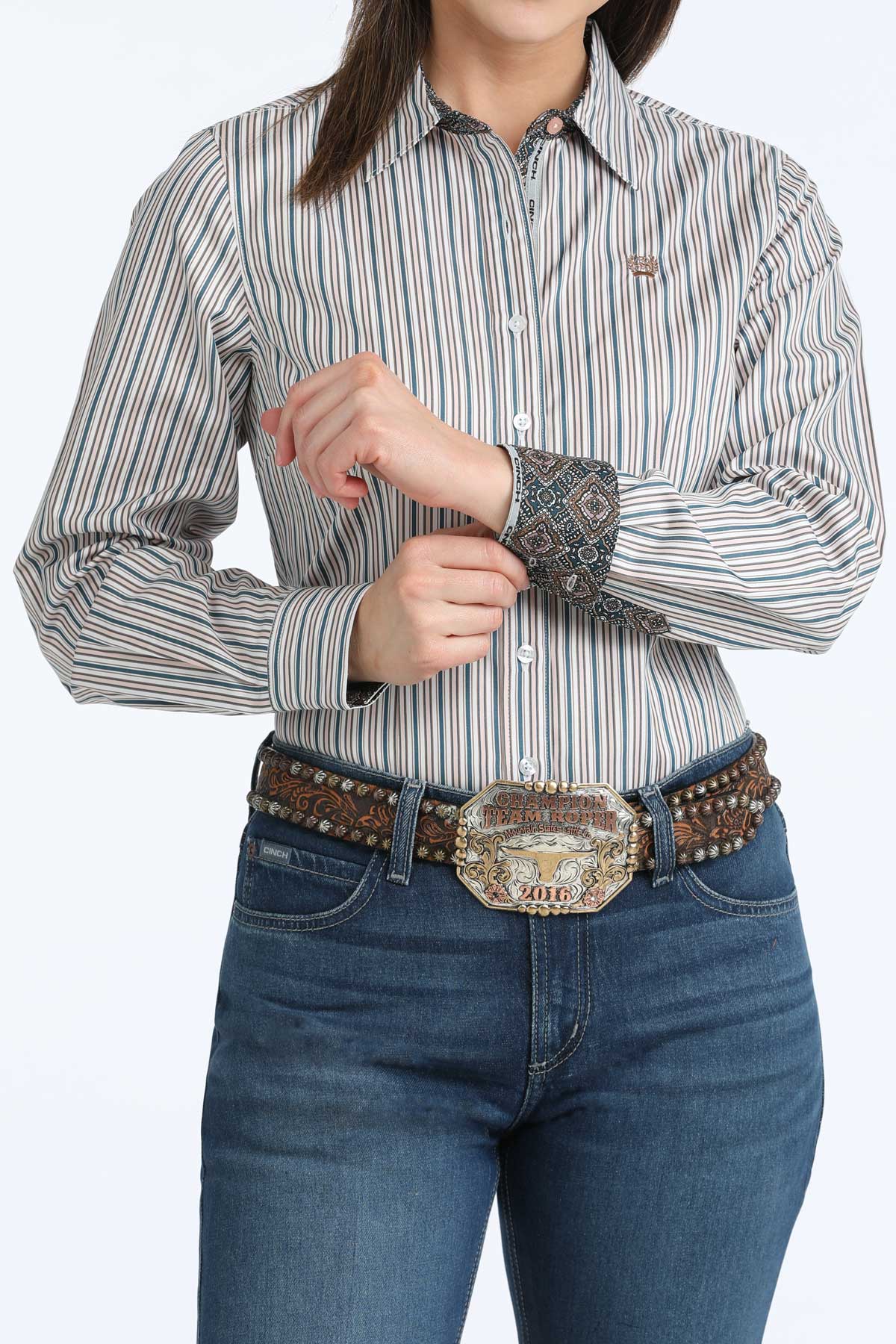 Cinch Women's Tencel White & Toasted Coconut Western Shirt