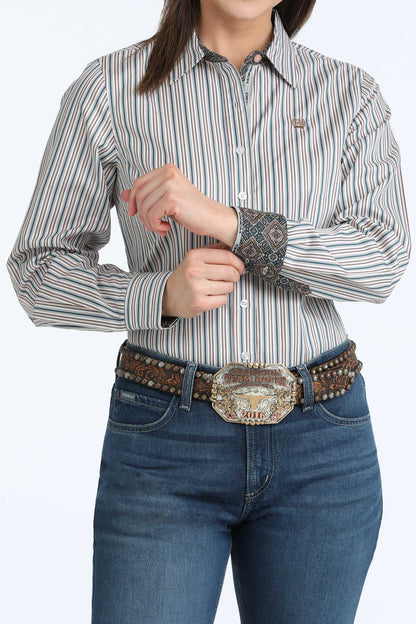 Cinch Women's Tencel White & Toasted Coconut Western Shirt