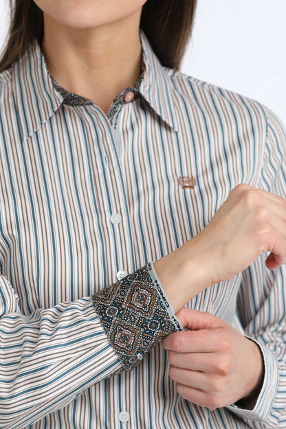 Cinch Women's Tencel White & Toasted Coconut Western Shirt