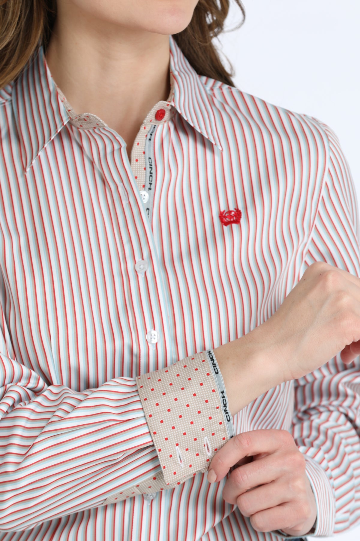 Cinch Women's Tencel Red Stiped Western Shirt