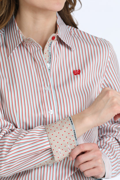 Cinch Women's Tencel Red Stiped Western Shirt
