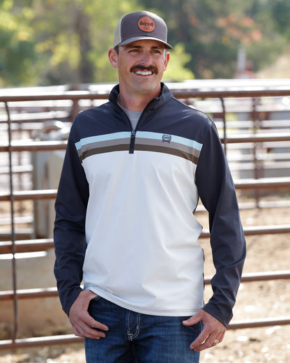 Cinch Men's Navy & Cream Stripe 1/4 Zip Pullover