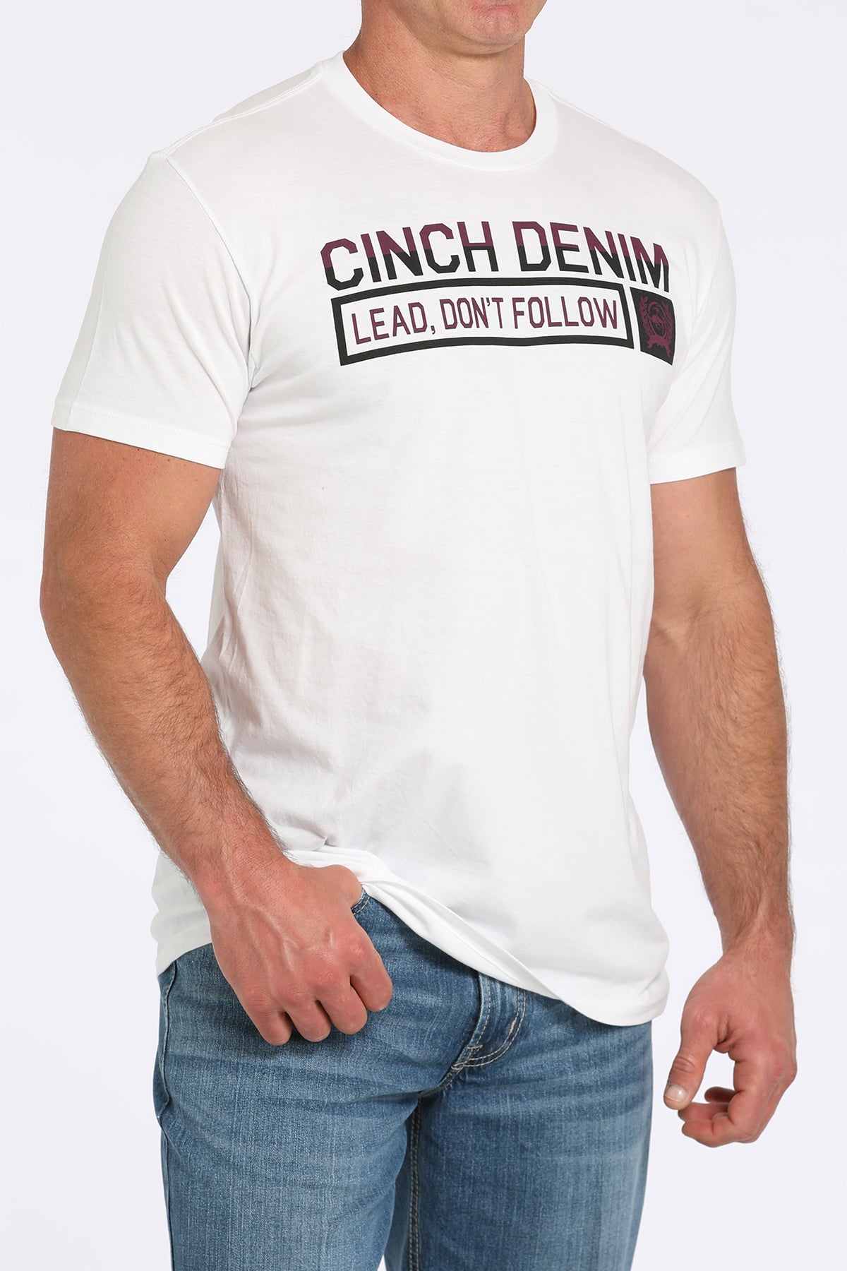 Cinch Men's White & Mulberry Lead Don't Follow T-Shirt