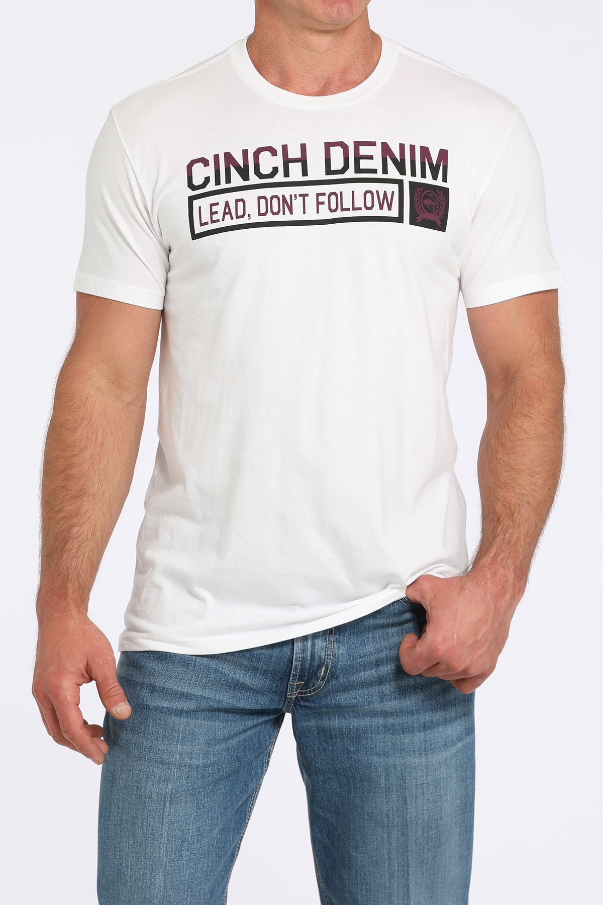 Cinch Men's White & Mulberry Lead Don't Follow T-Shirt