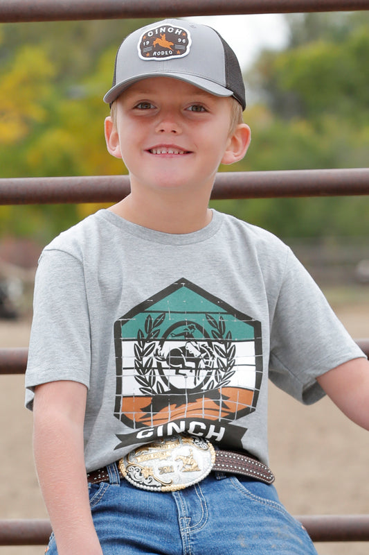 Cinch Boy's Gray Striped Hexagon T-Shirt