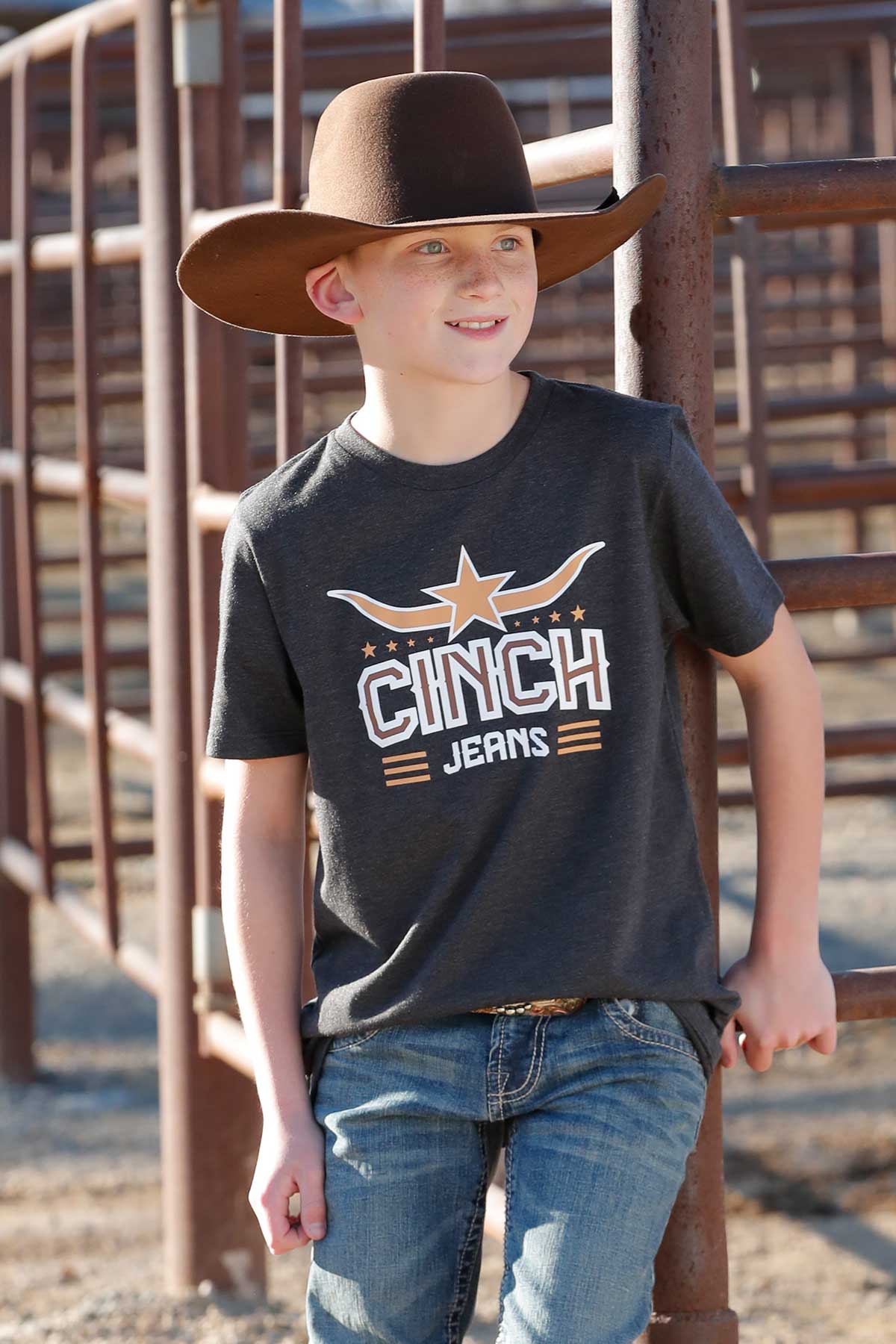 Cinch Boy's Charcoal Star Longhorn T-Shirt