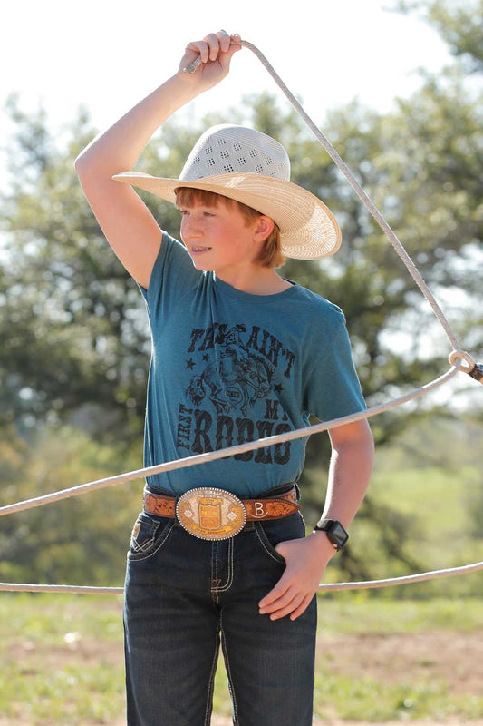 Cinch Boy's Heather Marine Ain't My First Rodeo T-Shirt
