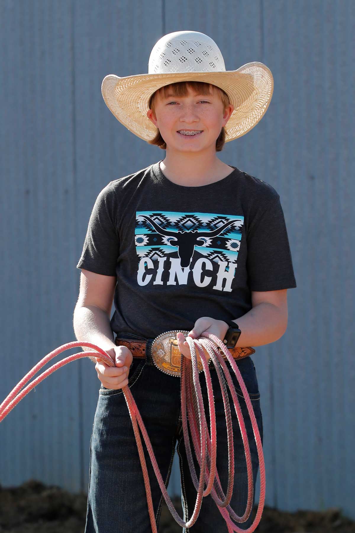 Cinch Boy's Heather Charcoal Southwest Longhorn T-Shirt