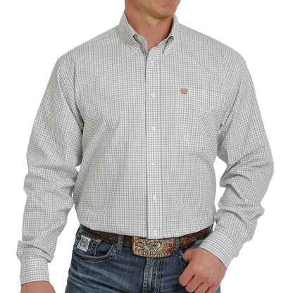 Cinch Men's Big & Tall White & Light Blue Box Plaid Western Shirt