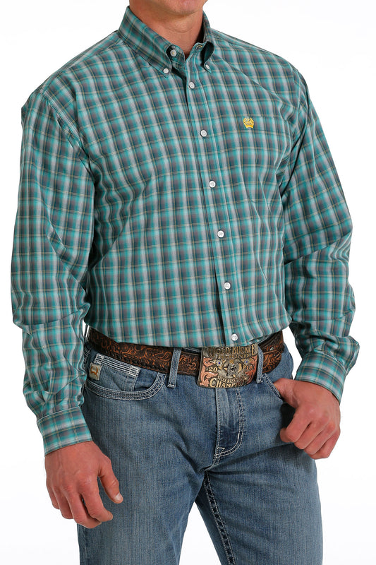 Cinch Men's Teal & Yellow Plaid Western Shirt