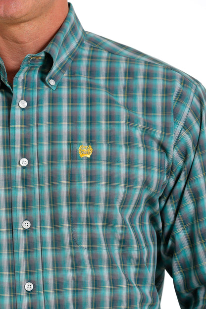 Cinch Men's Teal & Yellow Plaid Western Shirt