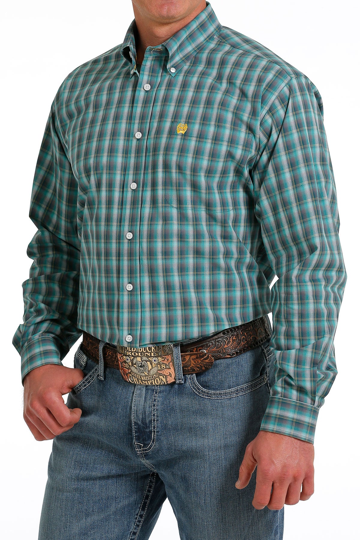 Cinch Men's Teal & Yellow Plaid Western Shirt