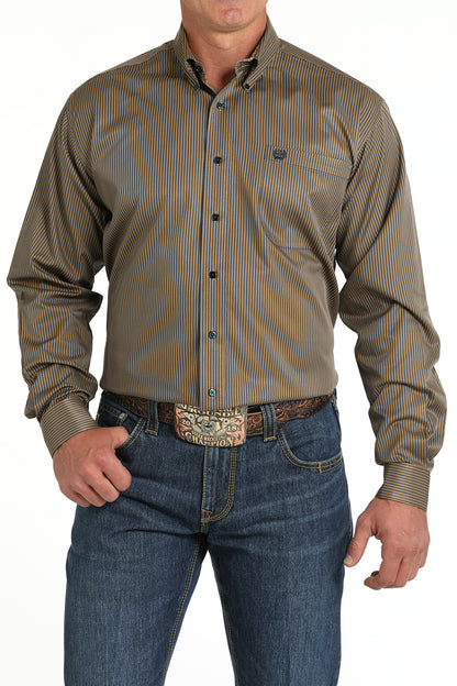 Cinch Men's Tencel Dark Tan & Navy Pinstripe Western Shirt