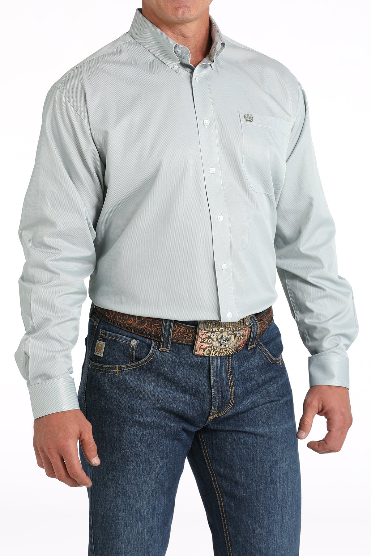 Cinch Men's Tencel Sage Green MicroStripe Western Shirt