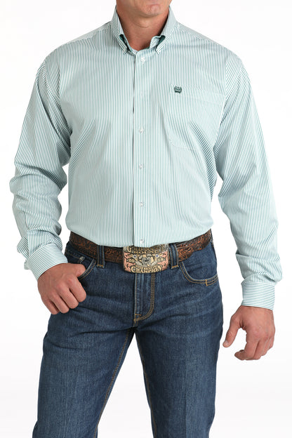 Cinch Men's Tencel Green Pinstripe Western Shirt