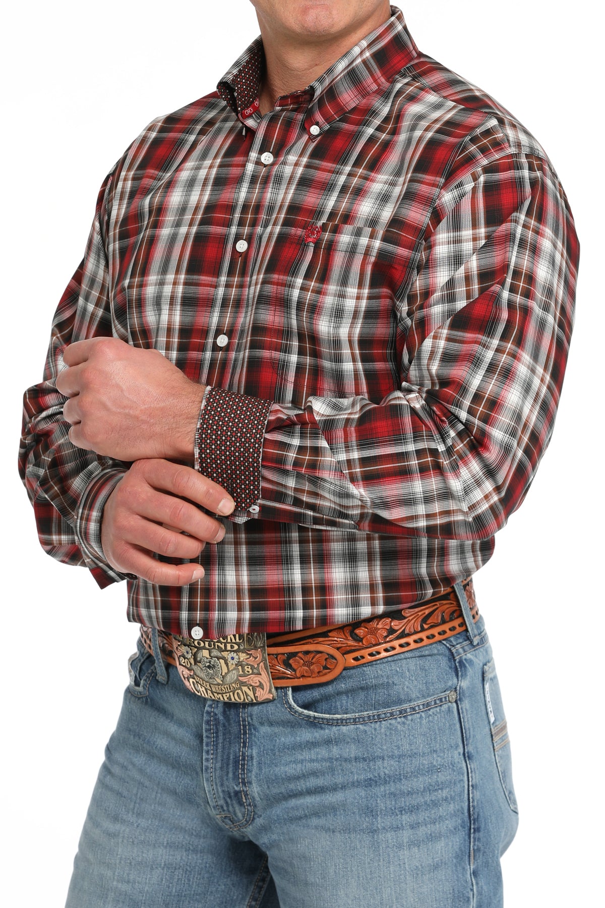 Cinch Men's Red, Brown & White Plaid Western Shirt