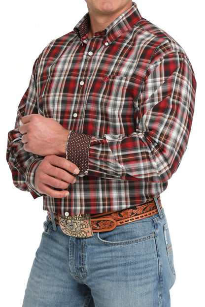 Cinch Men's Red, Brown & White Plaid Western Shirt