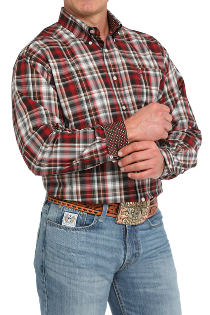 Cinch Men's Red, Brown & White Plaid Western Shirt