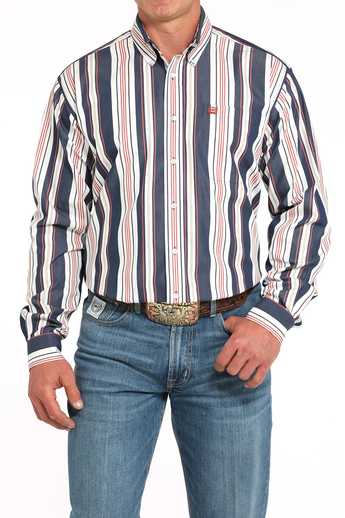 Cinch Men's Navy & Red Stripe Western Shirt