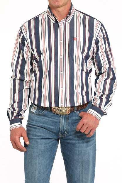 Cinch Men's Navy & Red Stripe Western Shirt