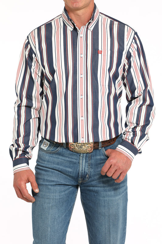 Cinch Men's Navy & Red Stripe Western Shirt