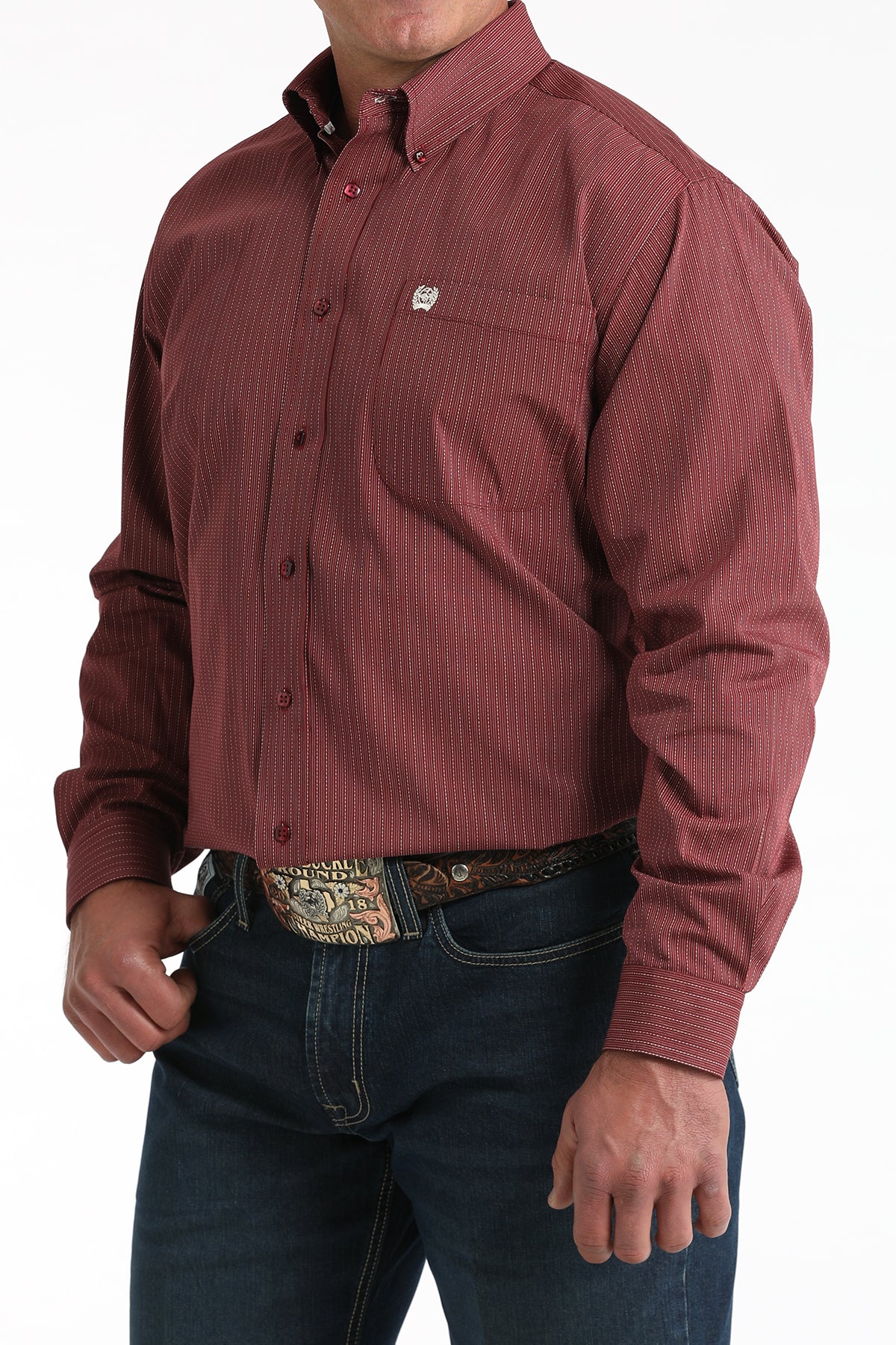 Cinch Men's Burgundy Dobby Stripe Western Shirt