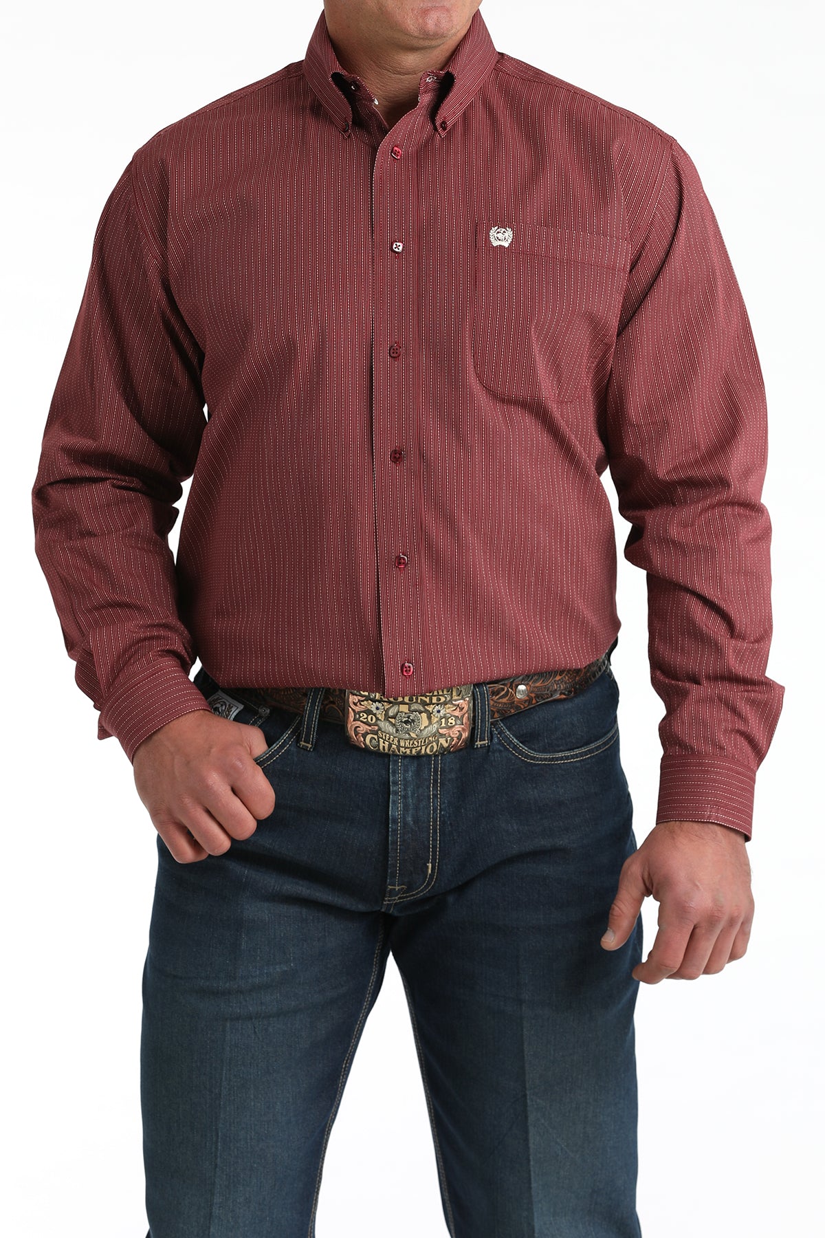 Cinch Men's Burgundy Dobby Stripe Western Shirt