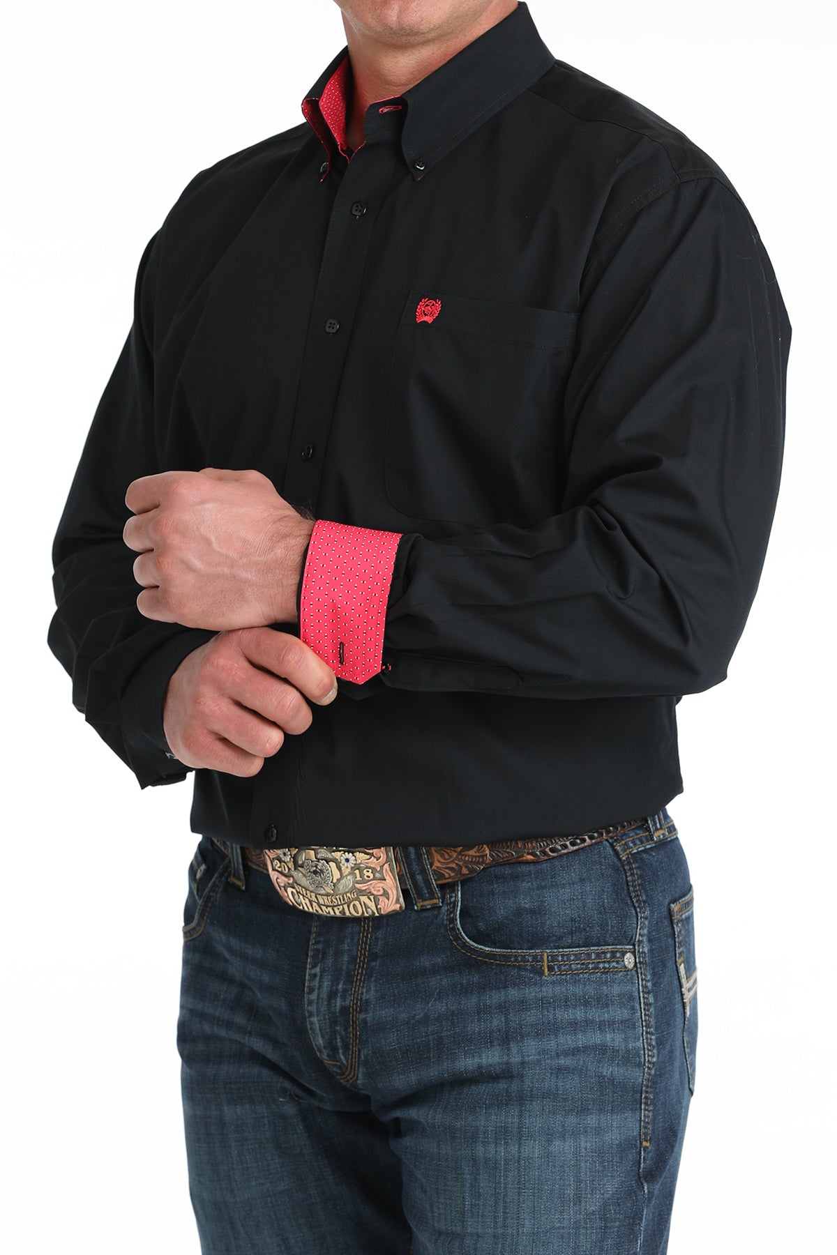 Cinch Men's Big & Tall Solid Black Pink Trim Western Shirt