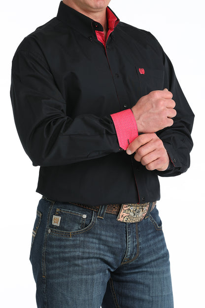 Cinch Men's Big & Tall Solid Black Pink Trim Western Shirt